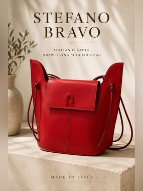 Stefano Bravo Red Italian Leather Drawstring Shoulder Bag